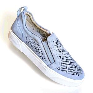 Vionic Kimmie Perf Slip On Supportive Sneaker Round To Suede Leather Gray 8.5M